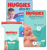 Huggies Convenience Pack Ultra Dry Nappies 16-28 Pack, Nappy Pants 12-15 Pack or Huggies Baby Wipes 240 Pack