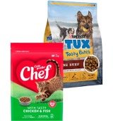 Tux Tasty Bites Dog Food 2.5-3kg or Chef Dry Cat Food 2kg